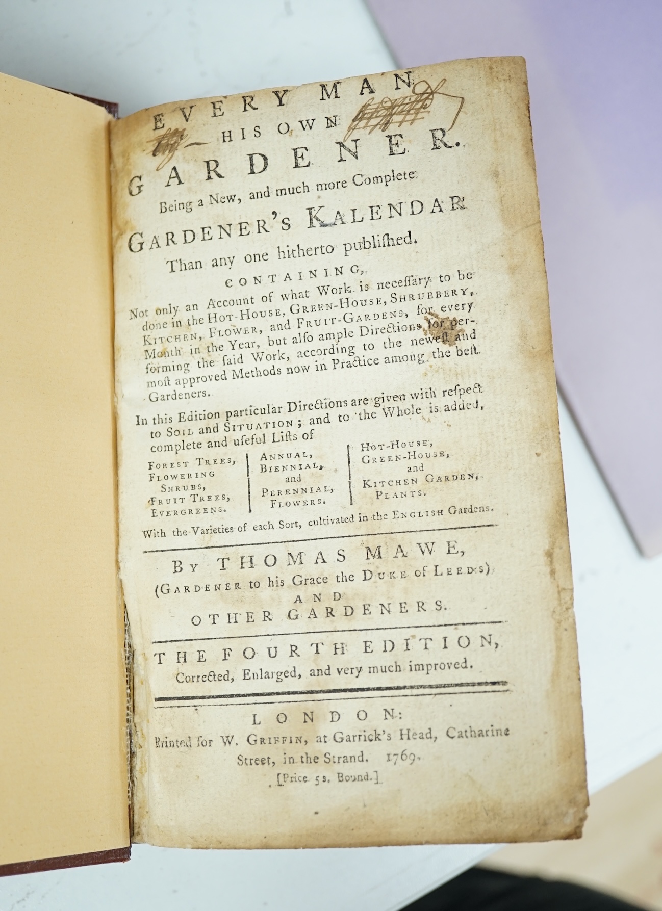 Mawe, Thomas and Others - Every Man His Own Gardener ... 4th edition, corrected, enlarged, and very much improved. rebound (unlettered) cloth. 1769